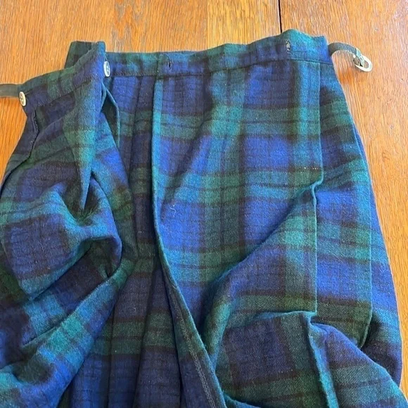Vintage Changing Scene wool blend green and blue plaid wrap midi skirt size 7 - Picture 7 of 10